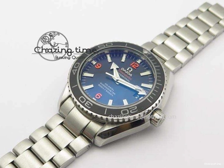 0812 Contemporary Planet Ocean SS Bp Maker 45mm Black Bezel Orange Numbers On SS Bracelet A 8217